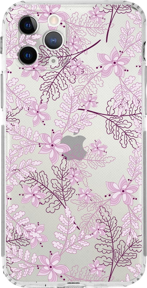 Apple Iphone 11 Pro Maxkamera Korumalı Kapak Floral Pudra Tasarımlı Şeffaf Kılıf