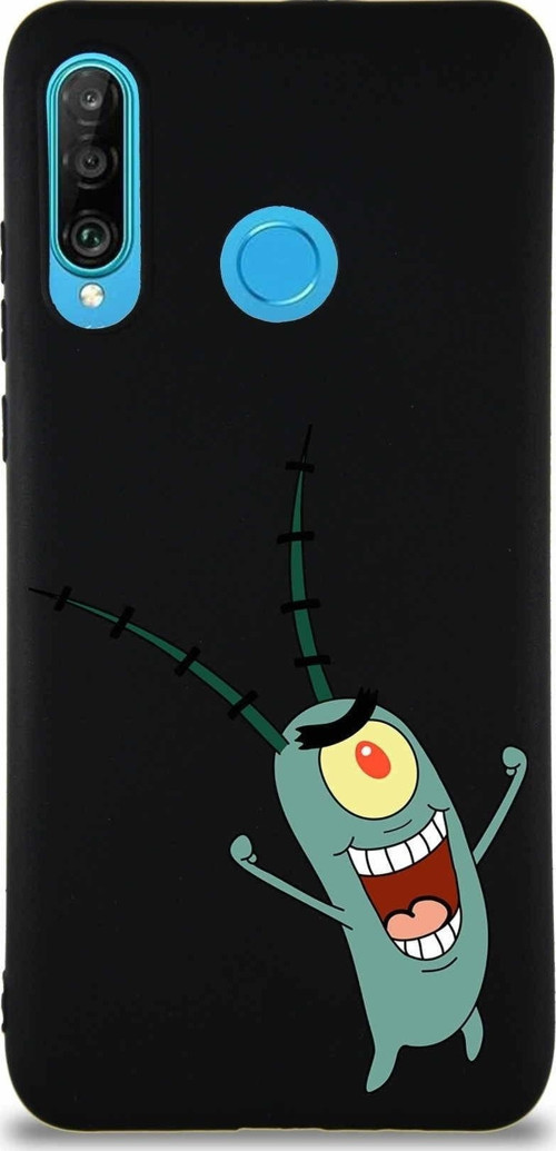 Huawei P30 Lite Soft Premier Kapak Plankton Tasarımlı Silikon Kılıf - Siyah