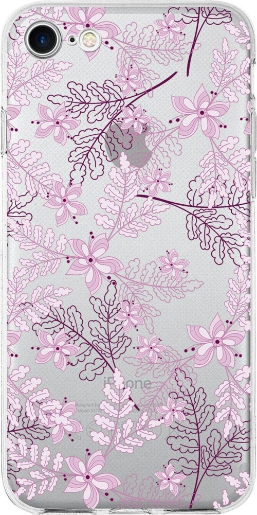 Iphone 7 Uyumlu Kapak Floral Pudra Tasarımlı Şeffaf Silikon Kılıf