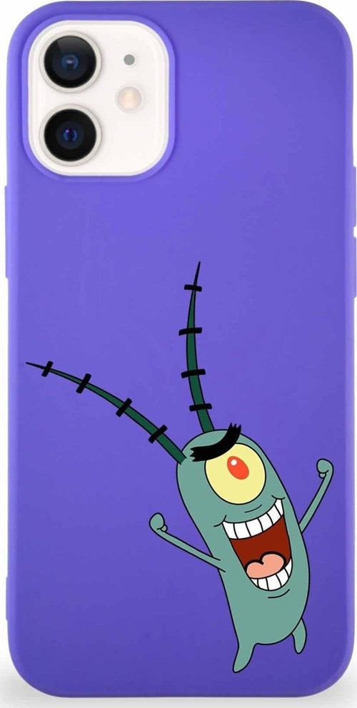 Apple Iphone 12 Mini Soft Premier Kapak Plankton Tasarımlı Silikon Kılıf - Mor