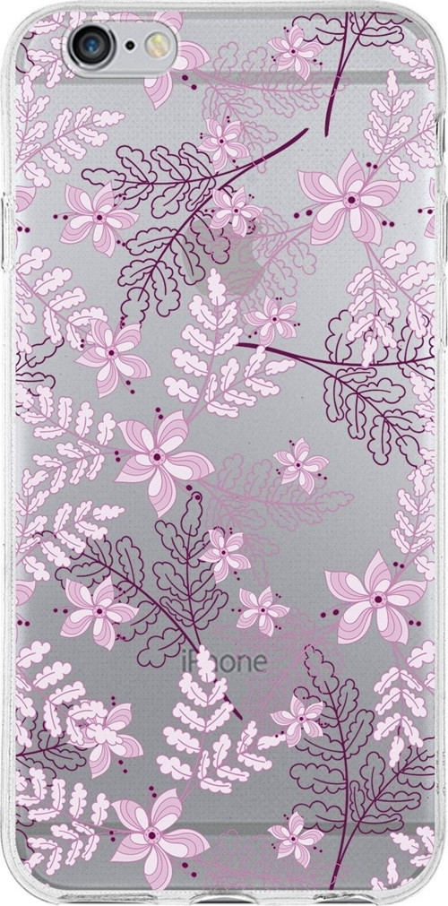 Iphone 6S Uyumlu Kapak Floral Pudra Tasarımlı Şeffaf Silikon Kılıf