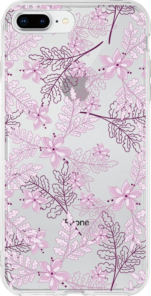 Iphone 8 Plus Uyumlu Kapak Floral Pudra Tasarımlı Şeffaf Silikon Kılıf