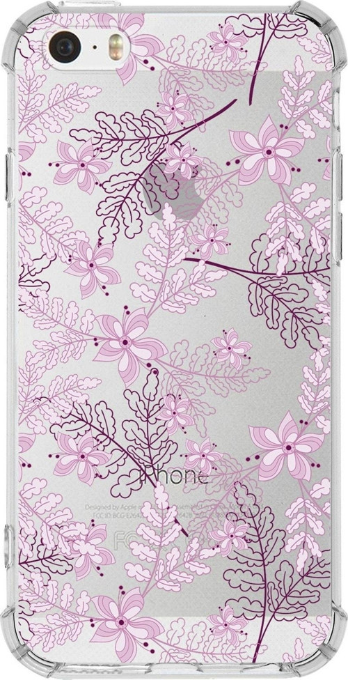 Iphone 5Se Uyumlu Köşe Korumalı Antişok Kapak Floral Pudra Tasarımlı Şeffaf Kılıf