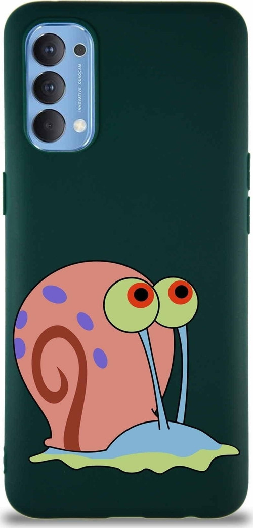 Oppo Reno 4 Soft Premier Kapak Salyangoz Gary Tasarımlı Silikon Kılıf - Yeşil