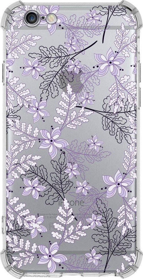 Iphone 6 Plus Uyumlu Köşe Korumalı Antişok Kapak Floral Lila Tasarımlı Şeffaf Kılıf