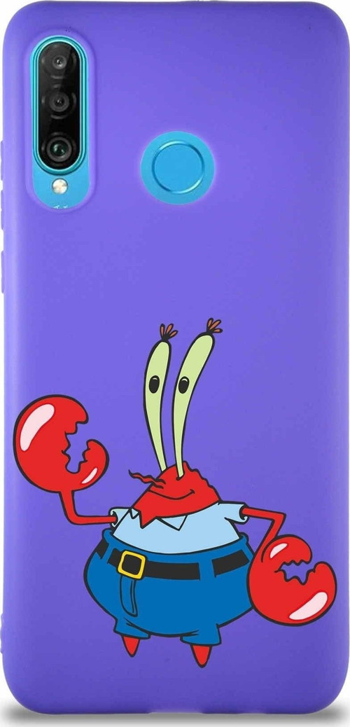 Huawei P30 Lite Soft Premier Kapak Bay Yengeç Tasarımlı Silikon Kılıf - Mor