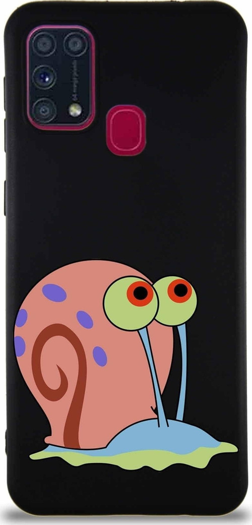 Samsung Galaxy M31 Soft Premier Kapak Salyangoz Gary Tasarımlı Silikon Kılıf - Siyah