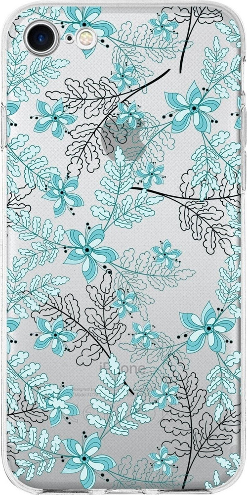 Iphone 7 Uyumlu Kapak Floral Su Yeşili Tasarımlı Şeffaf Kılıf