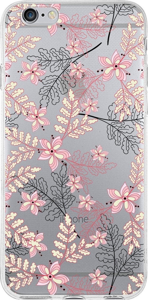Iphone 6S Plus Uyumlu Kapak Floral Kırmızı Tasarımlı Şeffaf Silikon Kılıf