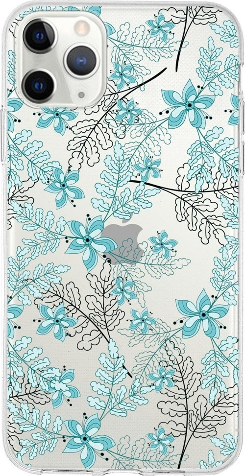 Iphone 11 Promax Uyumlu Kapak Floral Su Yeşili Tasarımlı Şeffaf Kılıf