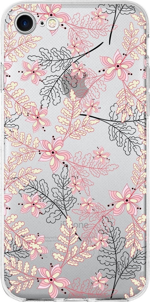 Iphone Se 2022 Uyumlu Kapak Floral Kırmızı Tasarımlı Şeffaf Silikon Kılıf