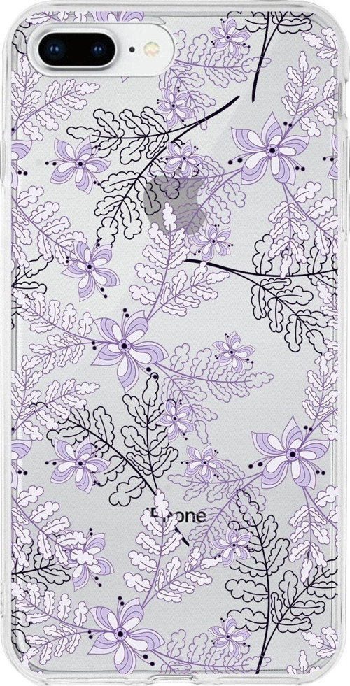 Iphone 8 Plus Uyumlu Kapak Floral Lila Tasarımlı Şeffaf Silikon Kılıf