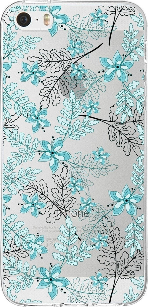 Iphone 5S Uyumlu Kapak Floral Su Yeşili Tasarımlı Şeffaf Kılıf