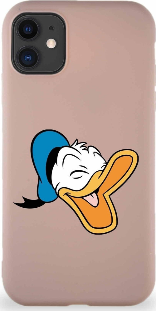 Iphone 11 Soft Premier Uyumlu Kapak Donald Duck-E Tasarımlı Silikon Kılıf - Pudra