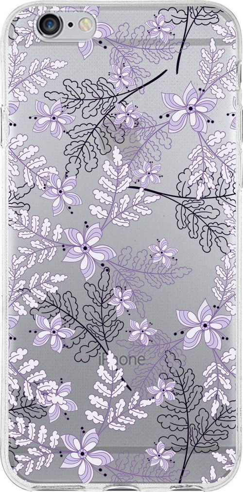 Iphone 6S Plus Uyumlu Kapak Floral Lila Tasarımlı Şeffaf Silikon Kılıf