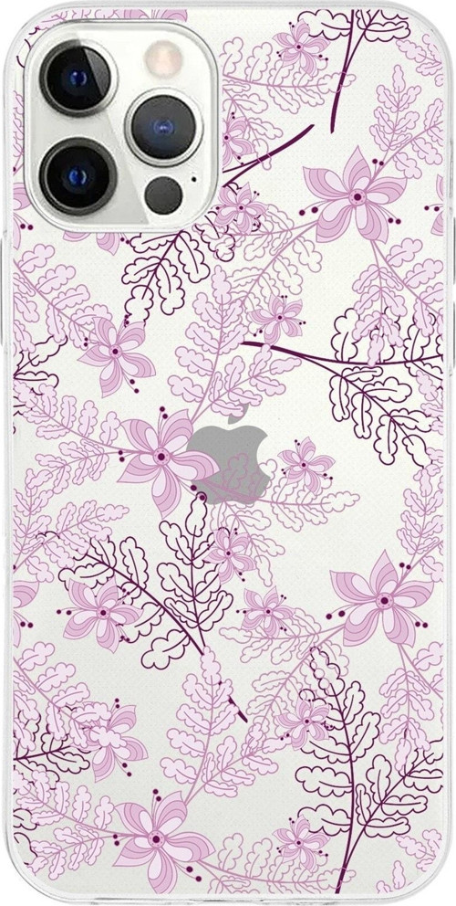Iphone 12 Promax Uyumlu Kapak Floral Pudra Tasarımlı Şeffaf Silikon Kılıf