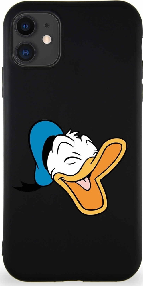 İphone 11 Soft Uyumlu Premier Kapak Donald Duck-E Tasarımlı Silikon Kılıf - Siyah
