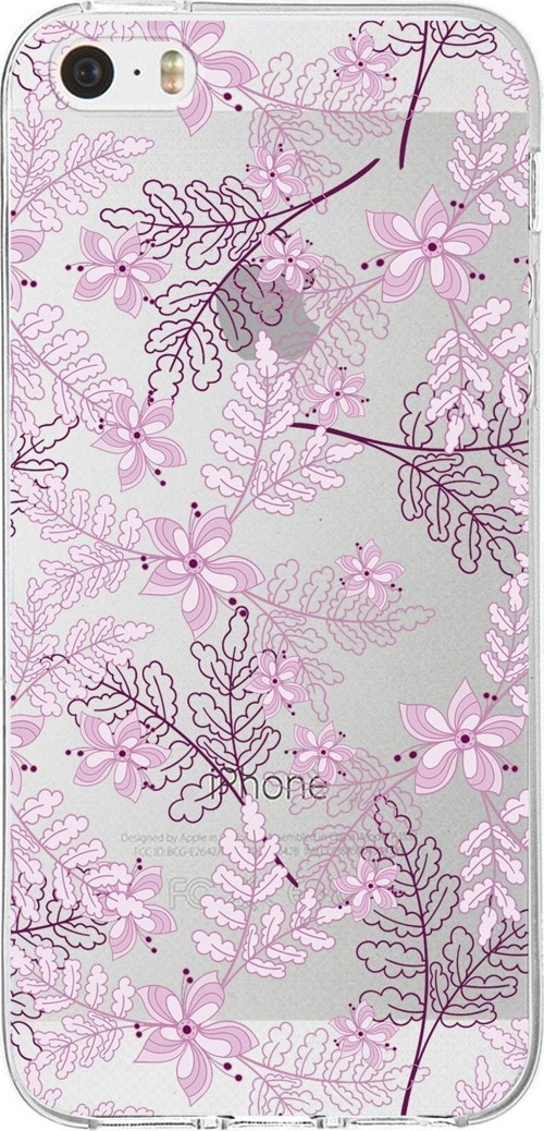 Iphone 5S Uyumlu Kapak Floral Pudra Tasarımlı Şeffaf Silikon Kılıf