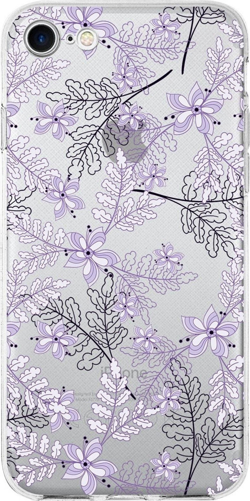 Iphone Se 2022 Uyumlu Kapak Floral Lila Tasarımlı Şeffaf Silikon Kılıf