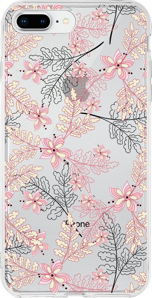 Iphone 8 Plus Uyumlu Kapak Floral Kırmızı Tasarımlı Şeffaf Silikon Kılıf