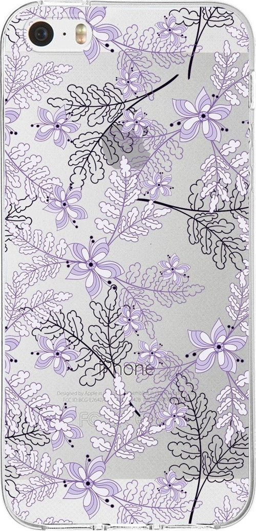 Iphone 5 Uyumlu Kapak Floral Lila Tasarımlı Şeffaf Silikon Kılıf