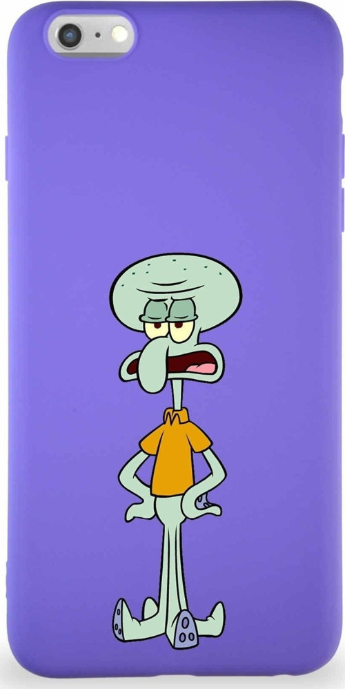 Apple Iphone 6S Plus Soft Premier Kapak Squidward Dokunaç Tasarımlı Silikon Kılıf - Mor