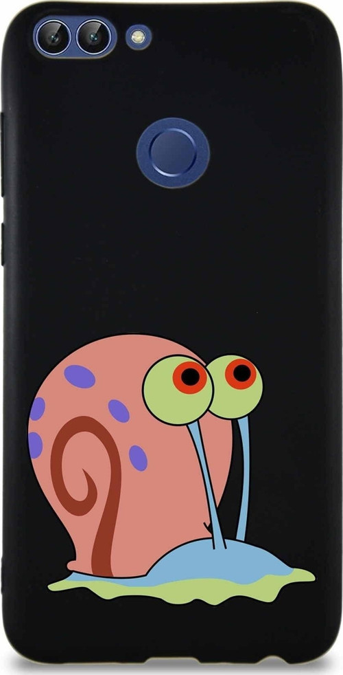 Huawei P Smart Soft Premier Kapak Salyangoz Gary Tasarımlı Silikon Kılıf - Siyah