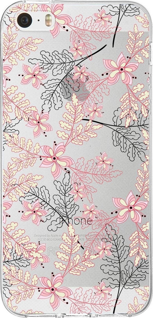 Iphone 5 Uyumlu Kapak Floral Kırmızı Tasarımlı Şeffaf Silikon Kılıf