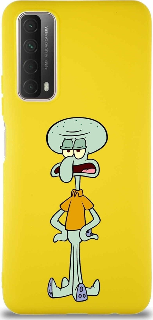 Huawei P Smart 2021 Soft Premier Kapak Squidward Dokunaç Tasarımlı Silikon Kılıf - Sarı