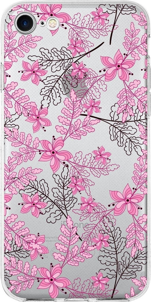 Iphone Se 2022 Uyumlu Kapak Floral Pembe Tasarımlı Şeffaf Silikon Kılıf