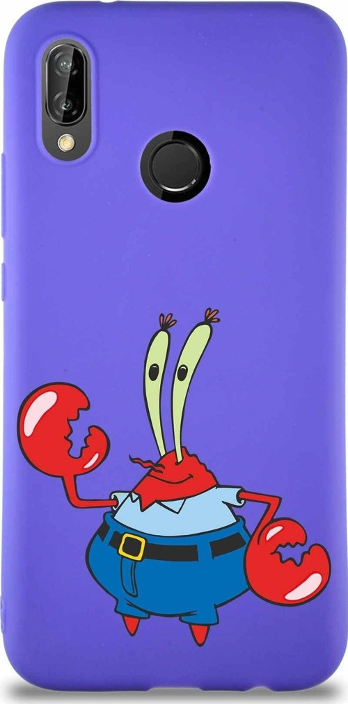 Huawei P20 Lite Soft Premier Kapak Bay Yengeç Tasarımlı Silikon Kılıf - Mor