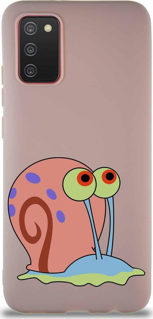 Samsung Galaxy A02S Soft Premier Kapak Salyangoz Gary Tasarımlı Silikon Kılıf - Pudra