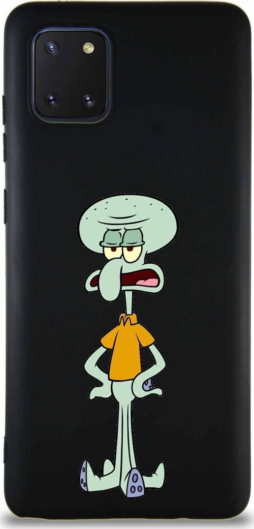 Samsung Galaxy Note 10 Lite Soft Premier Kapak Squidward Dokunaç Tasarımlı Silikon Kılıf - Siyah