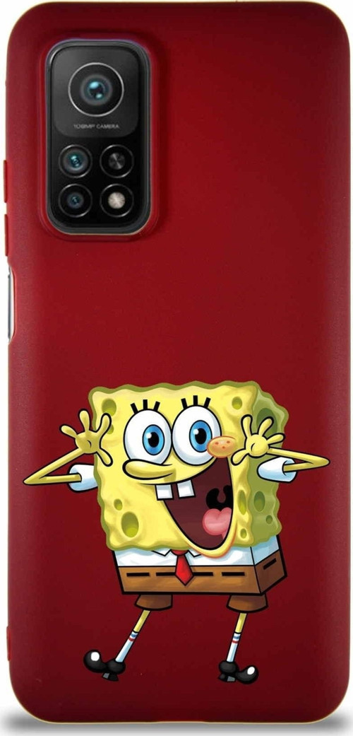 Xiaomi Mi 10T Soft Premier Kapak Sünger Bob Tasarımlı Silikon Kılıf - Mürdüm