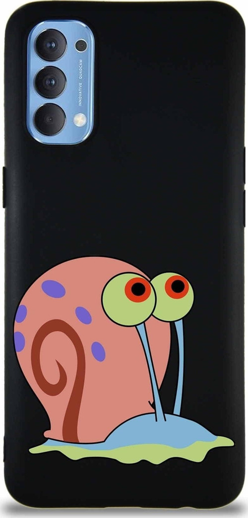 Oppo Reno 4 Soft Premier Kapak Salyangoz Gary Tasarımlı Silikon Kılıf - Siyah