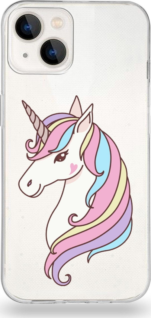 Apple Iphone 13 Uyumlu Kapak Unicorn Tasarımlı Şeffaf Silikon Kılıf