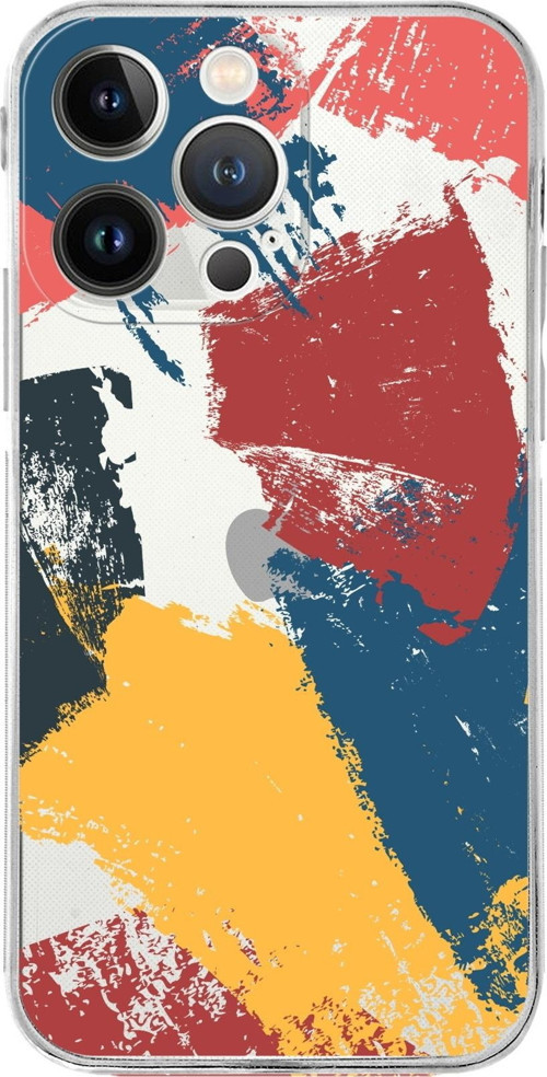 Apple Iphone 13 Pro Max Uyumlu Kamera Korumalı Kapak Brush Stroke Tasarımlı Şeffaf Kılıf