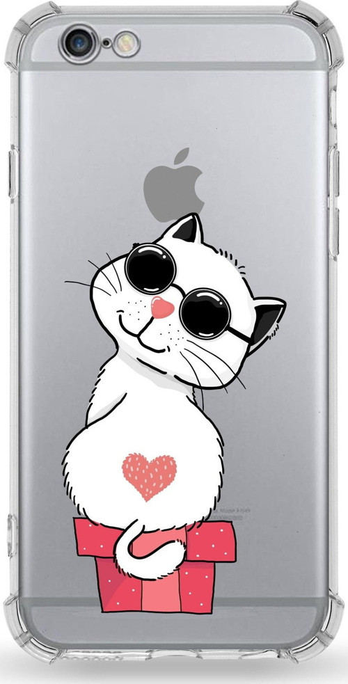 Iphone 6S Plus Uyumlu Darbe Emici Antişok Kapak Coolcat Tasarımlı Şeffaf Silikon Kılıf