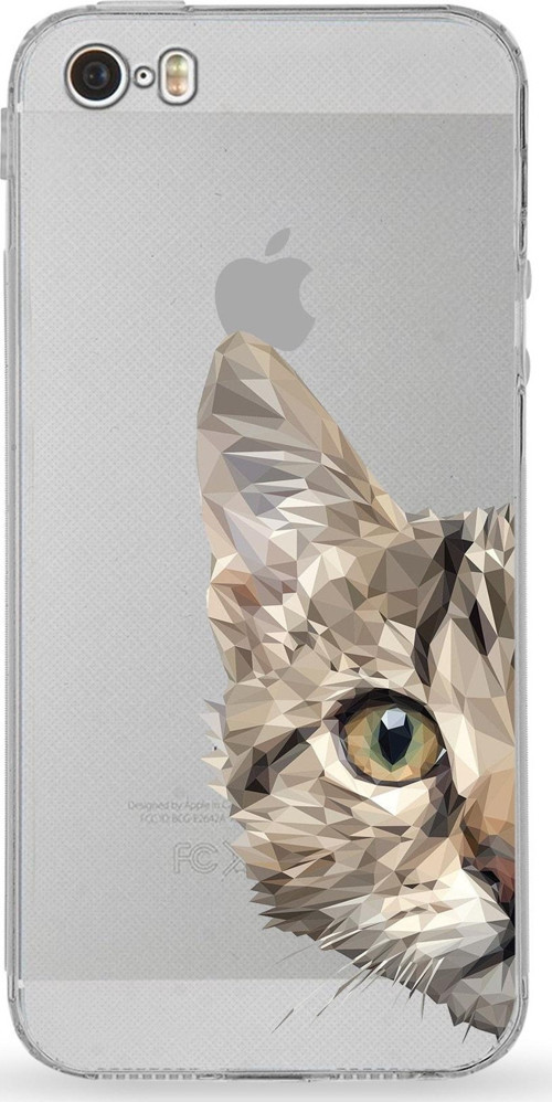 Apple Iphone 5Se Uyumlu Kamera Korumalı Kapak Catface Tasarımlı Silikon Şeffaf Kılıf