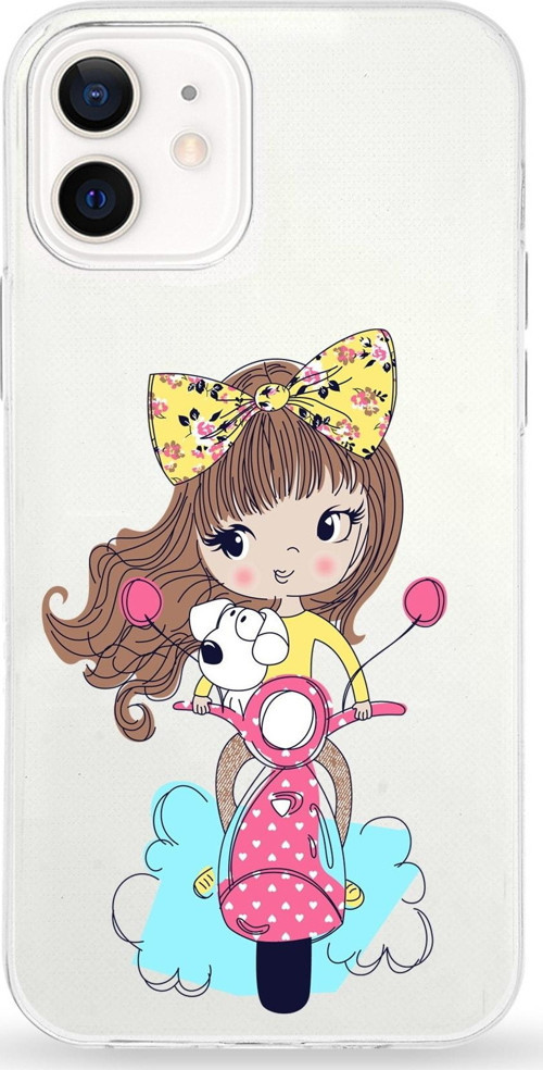 Iphone 12 Mini Uyumlu Kapak Vespagirl Tasarımlı Şeffaf Silikon Kılıf