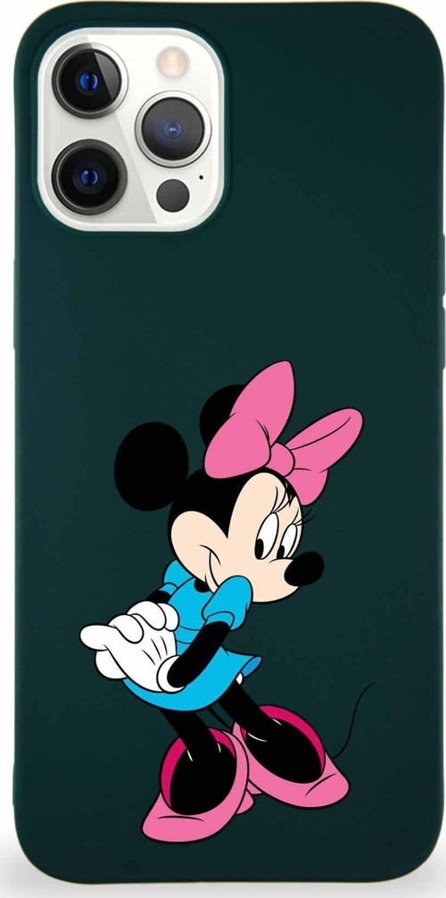 Iphone 12 Pro Max Soft Premier Kapak Minnie Mouse-F Tasarımlı Silikon Kılıf - Yeşil