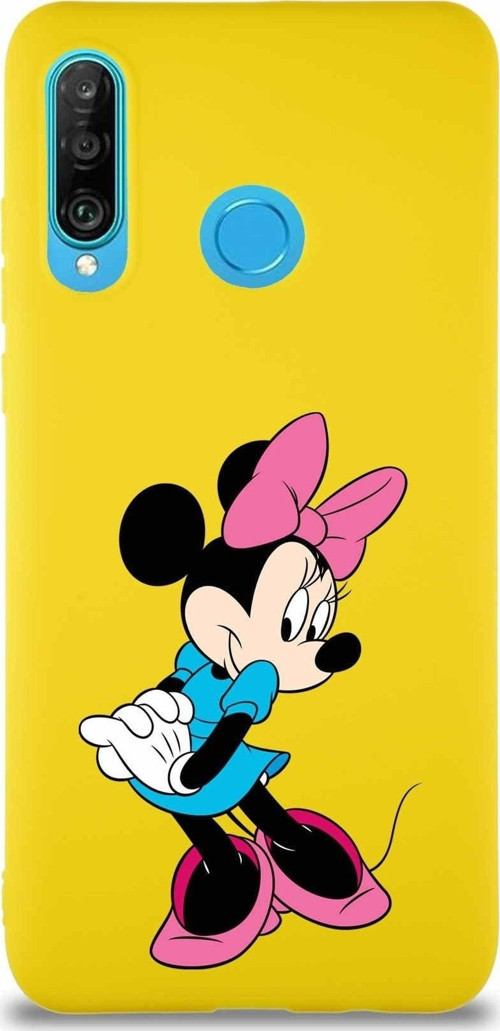 Huawei P30 Lite Soft Premier Kapak Minnie Mouse-F Tasarımlı Silikon Kılıf - Sarı