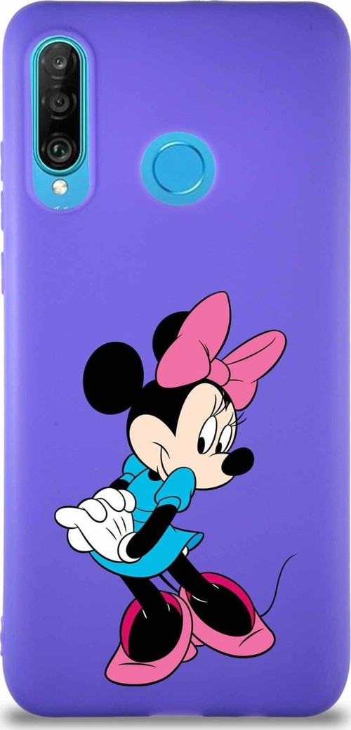 Huawei P30 Lite Soft Premier Kapak Minnie Mouse-F Tasarımlı Silikon Kılıf - Mor