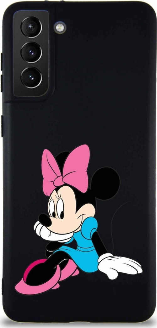 Samsung Galaxy S21 Plus Soft Premier Kapak Minnie Mouse-E Tasarımlı Silikon Kılıf - Siyah
