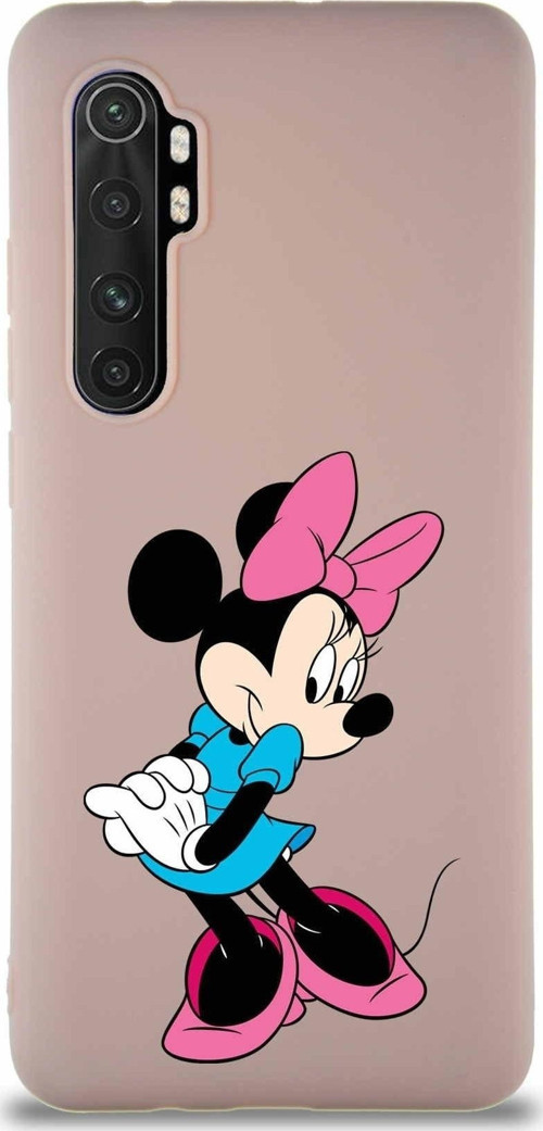 Xiaomi Mi Note 10 Lite Soft Premier Kapak Minnie Mouse-F Tasarımlı Silikon Kılıf - Pudra