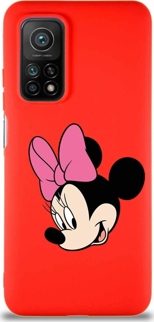 Xiaomi Mi 10T Soft Premier Kapak Minnie Mouse-B Tasarımlı Silikon Kılıf - Kırmızı