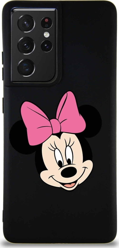 Samsung Galaxy S21 Ultra Soft Premier Kapak Minnie Mouse-C Tasarımlı Silikon Kılıf - Siyah