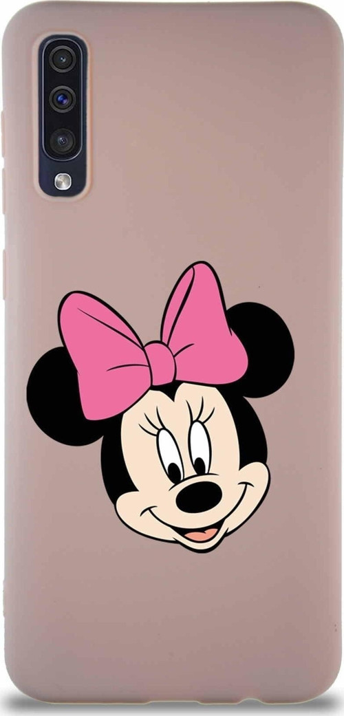Samsung Galaxy A30S Soft Premier Kapak Minnie Mouse-C Tasarımlı Silikon Kılıf - Pudra