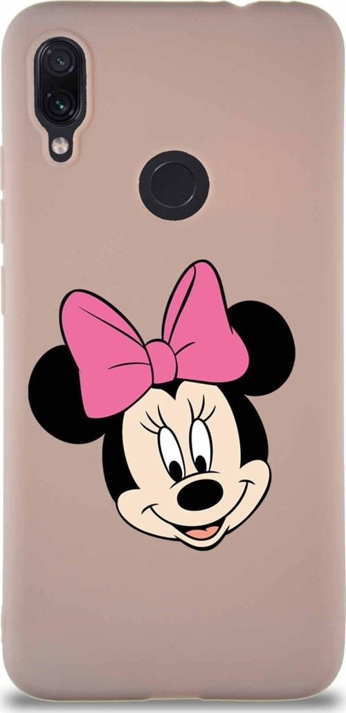 Xiaomi Redmi Note 7 Pro Soft Premier Kapak Minnie Mouse-C Tasarımlı Silikon Kılıf - Pudra