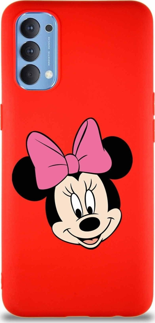 Oppo Reno 4 Soft Premier Kapak Minnie Mouse-C Tasarımlı Silikon Kılıf - Kırmızı